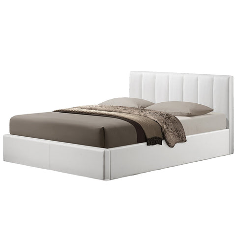BAXTON STUDIO TEMPLEMORE WHITE LEATHER CONTEMPORARY QUEEN-SIZE BED