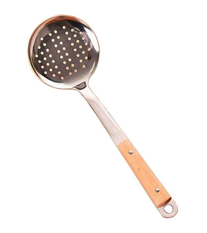 Long Handle Colander Pot Scoop Kitchen Cooking Tool, Wooden Handle