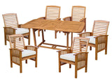 Patio Outdoor Acacia Dining Set with Cushions, Brown - 7 Pieces