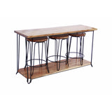 Stylish Wood & Iron Console Table With 3 Stool, Brown