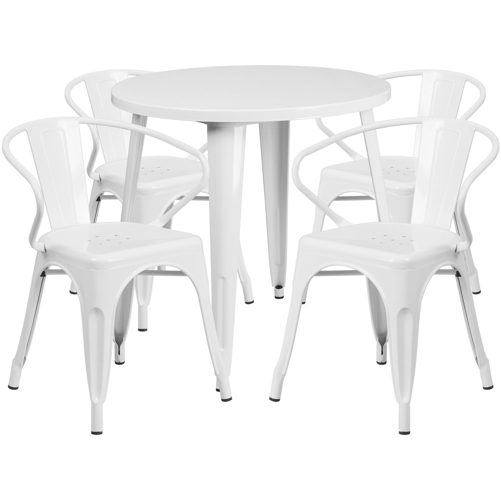 30'' Round Metal Indoor-Outdoor Table Set with 4 Arm Chairs