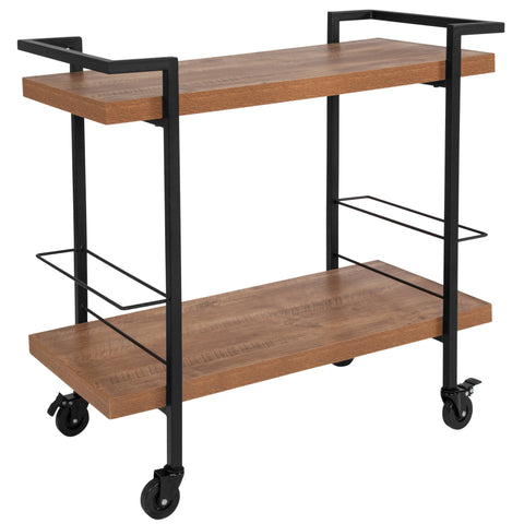 Castleberry Wood Grain and Iron Kitchen Serving and Bar Cart