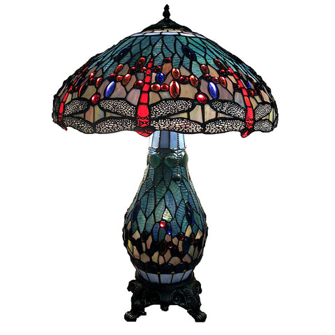 Tiffany-style Dragonfly Lamp with Lighted Base