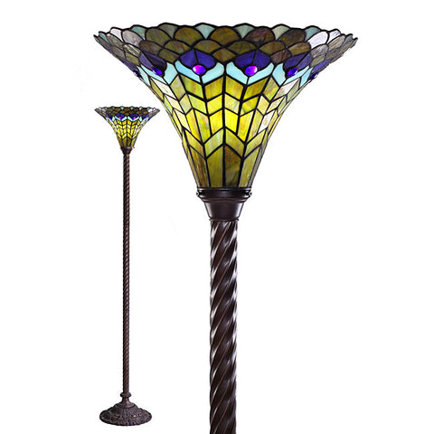 Tiffany-style Peacock Torchiere