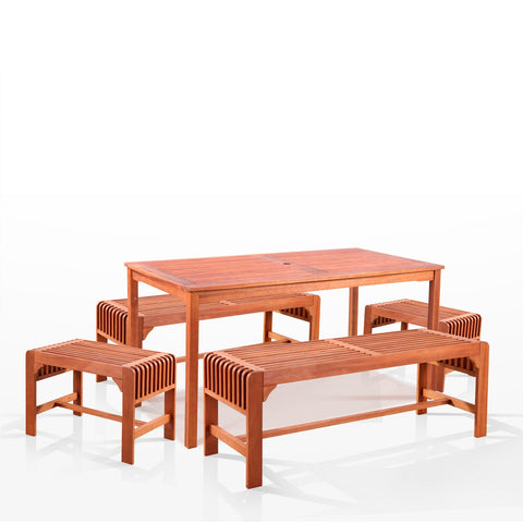 5-Piece Dining Set with Rectangular Table and Backless Benches