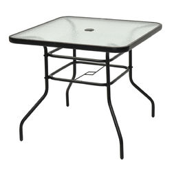 "32"" Patio Tempered Glass Steel Frame Square Table"