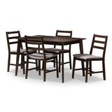 BAXTON STUDIO NADINE MODERN AND CONTEMPORARY WALNUT-FINISHED LIGHT GREY FABRIC UPHOLSTERED 5-PIECE DINING SET