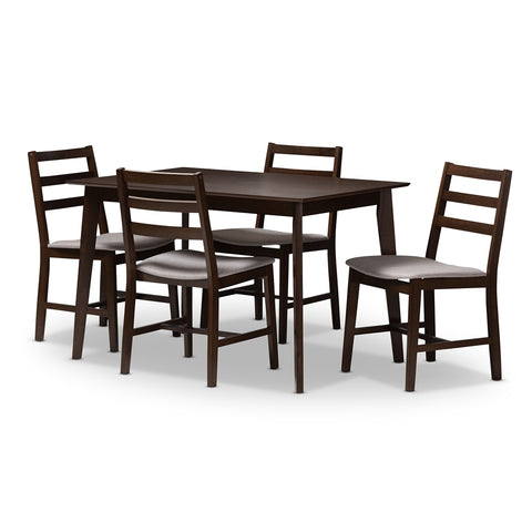 BAXTON STUDIO NADINE MODERN AND CONTEMPORARY WALNUT-FINISHED LIGHT GREY FABRIC UPHOLSTERED 5-PIECE DINING SET