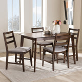 BAXTON STUDIO NADINE MODERN AND CONTEMPORARY WALNUT-FINISHED LIGHT GREY FABRIC UPHOLSTERED 5-PIECE DINING SET