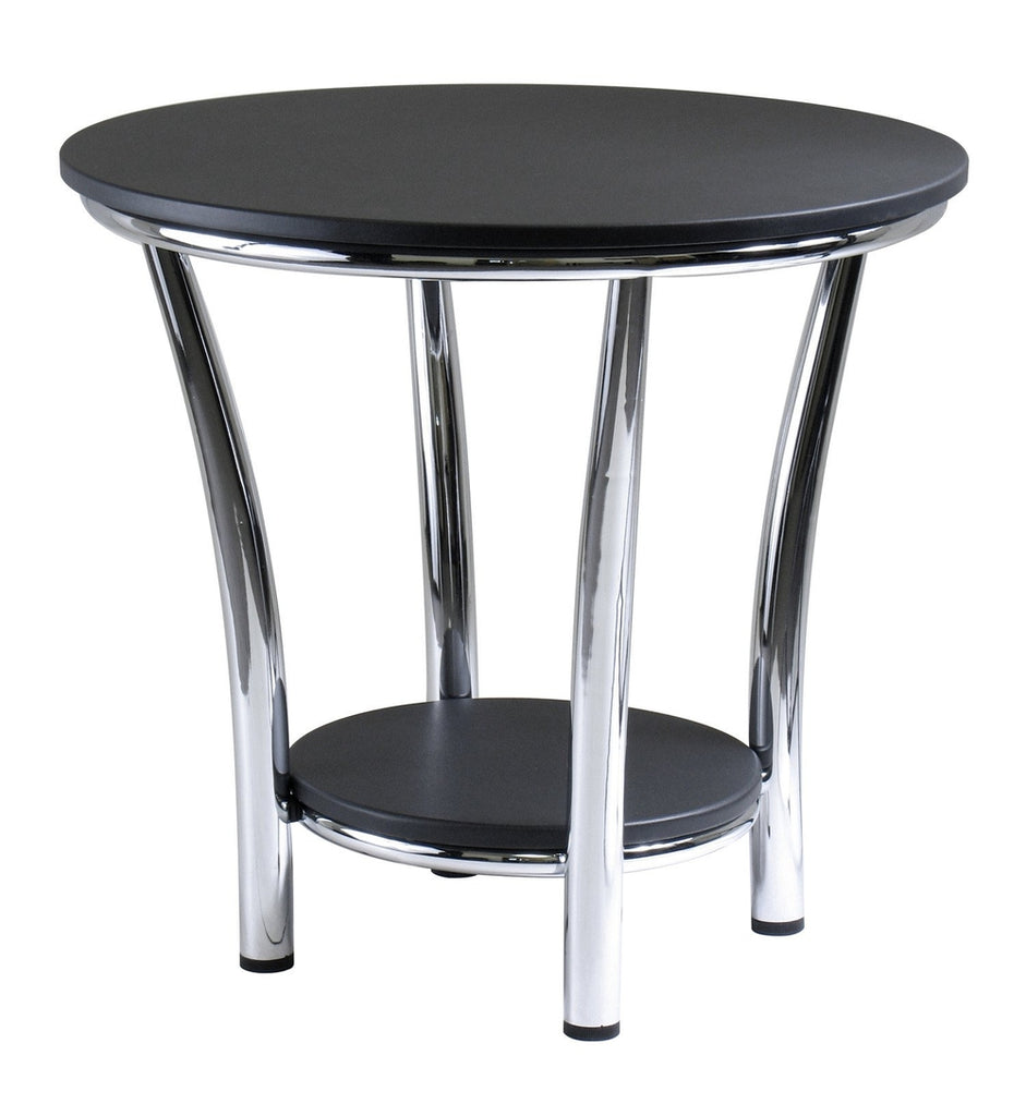 MAYA ROUND END TABLE WITH BLACK TOP AND METAL LEGS