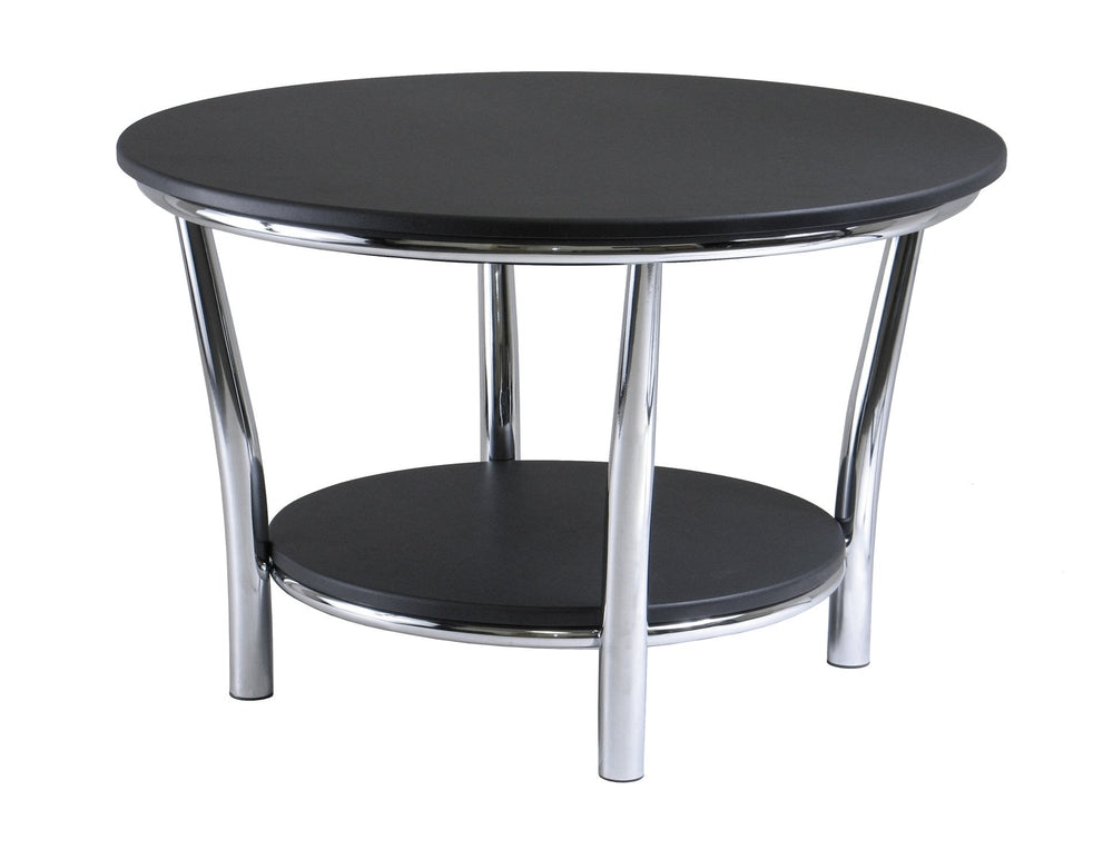 MAYA ROUND COFFEE TABLE, BLACK TOP, METAL LEGS