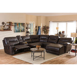 Baxton Studio Mistral 6-Piece Sectional Dark Brown Bonded Leather Reclining Sofa Set