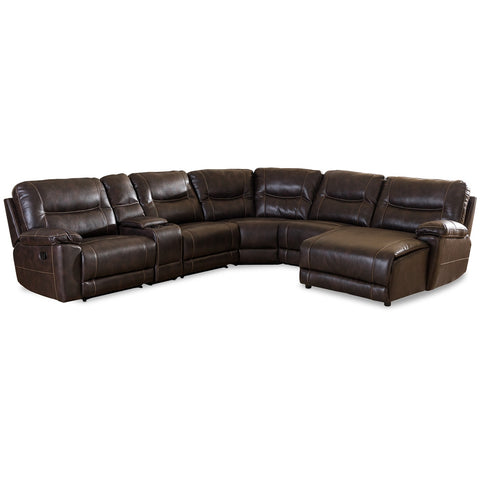 Baxton Studio Mistral 6-Piece Sectional Dark Brown Bonded Leather Reclining Sofa Set