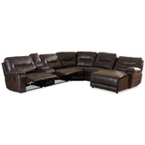 Baxton Studio Mistral 6-Piece Sectional Dark Brown Bonded Leather Reclining Sofa Set