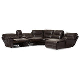 Baxton Studio Mistral 6-Piece Sectional Dark Brown Bonded Leather Reclining Sofa Set