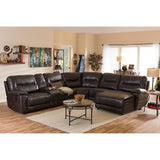 Baxton Studio Mistral 6-Piece Sectional Dark Brown Bonded Leather Reclining Sofa Set