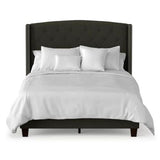 QUEEN SIZE UPHOLSTERED BED WITH BUTTON-TUFTED NAILHEAD TRIM WINGBACK HEADBOARD