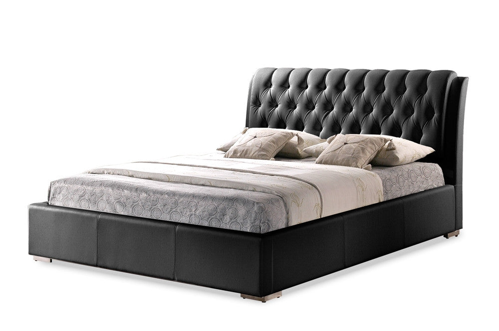 BIANCA BLACK MODERN BED WITH TUFTED HEADBOARD - QUEEN SIZE