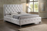 BAXTON STUDIO STELLA CRYSTAL TUFTED WHITE MODERN BED WITH UPHOLSTERED HEADBOARD - QUEEN SIZE