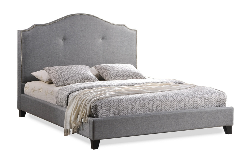 Baxton Studio Marsha Scalloped Gray Linen Modern Bed with Upholstered Headboard - King Size