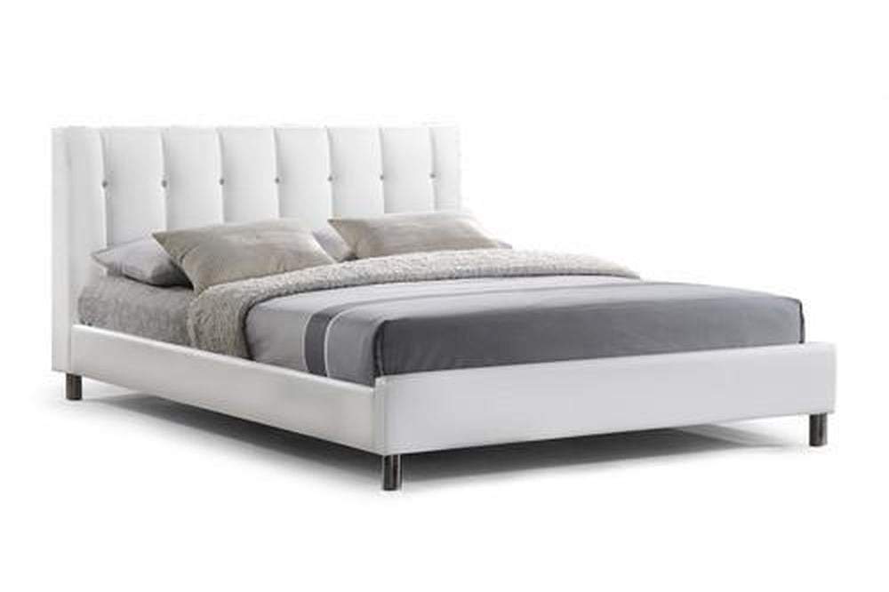 BAXTON STUDIO VINO WHITE MODERN BED WITH UPHOLSTERED HEADBOARD - QUEEN SIZE