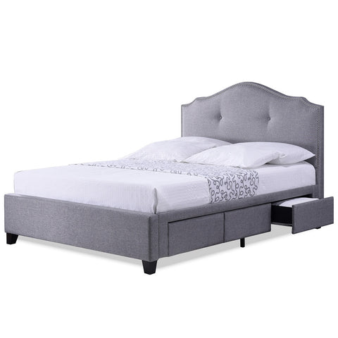 Baxton Studio Armeena Grey Linen Modern Storage Bed with Upholstered Headboard - Queen Size