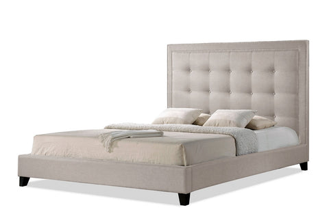 Baxton Studio Hirst Light Beige Platform Bed- Queen Size