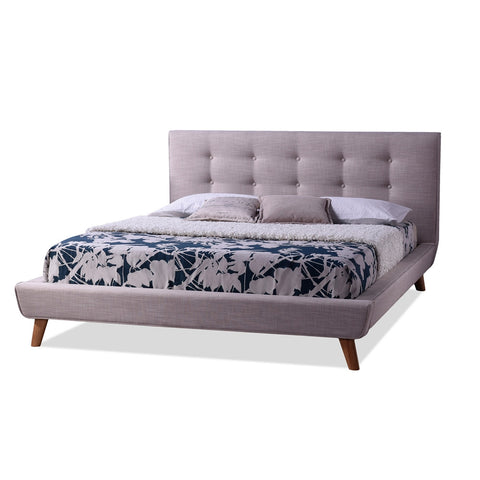 Baxton Studio Jonesy Scandinavian Style Mid-Century Beige Fabric Upholstered King Size Platform Bed