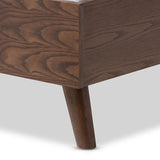 Baxton Studio Alinia Mid-Century Retro Modern Grey Fabric Upholstered Walnut Wood Full Size Platform Bed