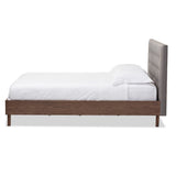 Baxton Studio Alinia Mid-Century Retro Modern Grey Fabric Upholstered Walnut Wood Full Size Platform Bed