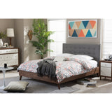 Baxton Studio Alinia Mid-Century Retro Modern Grey Fabric Upholstered Walnut Wood Queen Size Platform Bed