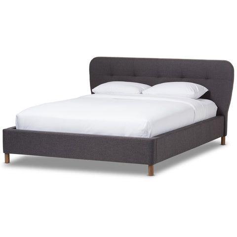 Baxton Studio Germaine Mid-Century Modern Dark Grey Fabric King Size Grid-Tufting Platform Bed