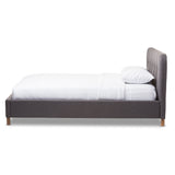 Baxton Studio Germaine Mid-Century Modern Dark Grey Fabric Queen Size Grid-Tufting Platform Bed