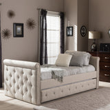 BAXTON STUDIO SWAMSON MODERN AND CONTEMPORARY BEIGE FABRIC TUFTED TWIN SIZE DAYBED WITH ROLL-OUT TRUNDLE GUEST BED