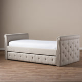 BAXTON STUDIO SWAMSON MODERN AND CONTEMPORARY BEIGE FABRIC TUFTED TWIN SIZE DAYBED WITH ROLL-OUT TRUNDLE GUEST BED