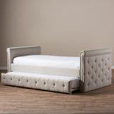 BAXTON STUDIO SWAMSON MODERN AND CONTEMPORARY BEIGE FABRIC TUFTED TWIN SIZE DAYBED WITH ROLL-OUT TRUNDLE GUEST BED