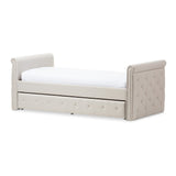 BAXTON STUDIO SWAMSON MODERN AND CONTEMPORARY BEIGE FABRIC TUFTED TWIN SIZE DAYBED WITH ROLL-OUT TRUNDLE GUEST BED