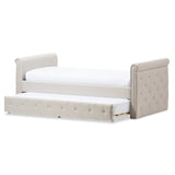 BAXTON STUDIO SWAMSON MODERN AND CONTEMPORARY BEIGE FABRIC TUFTED TWIN SIZE DAYBED WITH ROLL-OUT TRUNDLE GUEST BED
