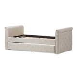 BAXTON STUDIO SWAMSON MODERN AND CONTEMPORARY BEIGE FABRIC TUFTED TWIN SIZE DAYBED WITH ROLL-OUT TRUNDLE GUEST BED