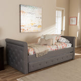 BAXTON STUDIO SWAMSON MODERN AND CONTEMPORARY GREY FABRIC TUFTED TWIN SIZE DAYBED WITH ROLL-OUT TRUNDLE GUEST BED