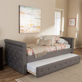 BAXTON STUDIO SWAMSON MODERN AND CONTEMPORARY GREY FABRIC TUFTED TWIN SIZE DAYBED WITH ROLL-OUT TRUNDLE GUEST BED