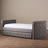 BAXTON STUDIO SWAMSON MODERN AND CONTEMPORARY GREY FABRIC TUFTED TWIN SIZE DAYBED WITH ROLL-OUT TRUNDLE GUEST BED