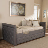 BAXTON STUDIO SWAMSON MODERN AND CONTEMPORARY GREY FABRIC TUFTED TWIN SIZE DAYBED WITH ROLL-OUT TRUNDLE GUEST BED