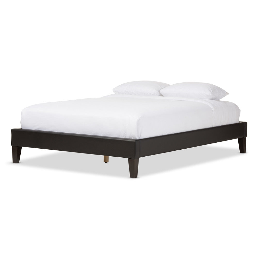 Baxton Studio Lancashire Modern and Contemporary Black Faux Leather Upholstered Full Size Bed Frame with Tapered Legs