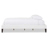 Baxton Studio Lancashire Modern and Contemporary White Faux Leather Upholstered Full Size Bed Frame with Tapered Legs