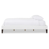 Baxton Studio Lancashire Modern and Contemporary White Faux Leather Upholstered Queen Size Bed Frame with Tapered Legs