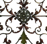 Domed Top Leaf Patterned Single Panel Metal Fire Screen, Bronze and Green