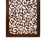 Rectangular Mango Wood Wall Panel with Cutout Scrollwork Details, Brown