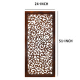 Rectangular Mango Wood Wall Panel with Cutout Scrollwork Details, Brown