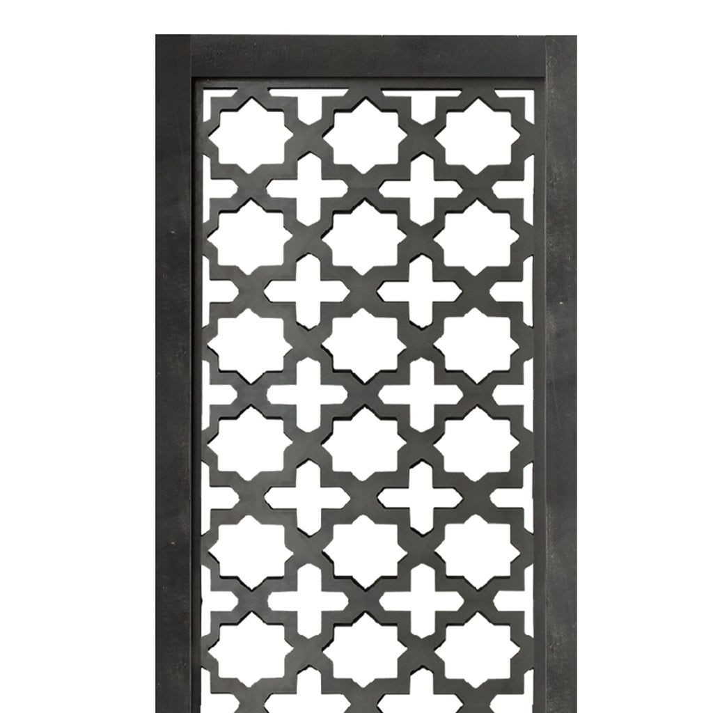 Rectangular Mango Wood Wall Panel with Cutout Lattice Pattern, Burnt Black
